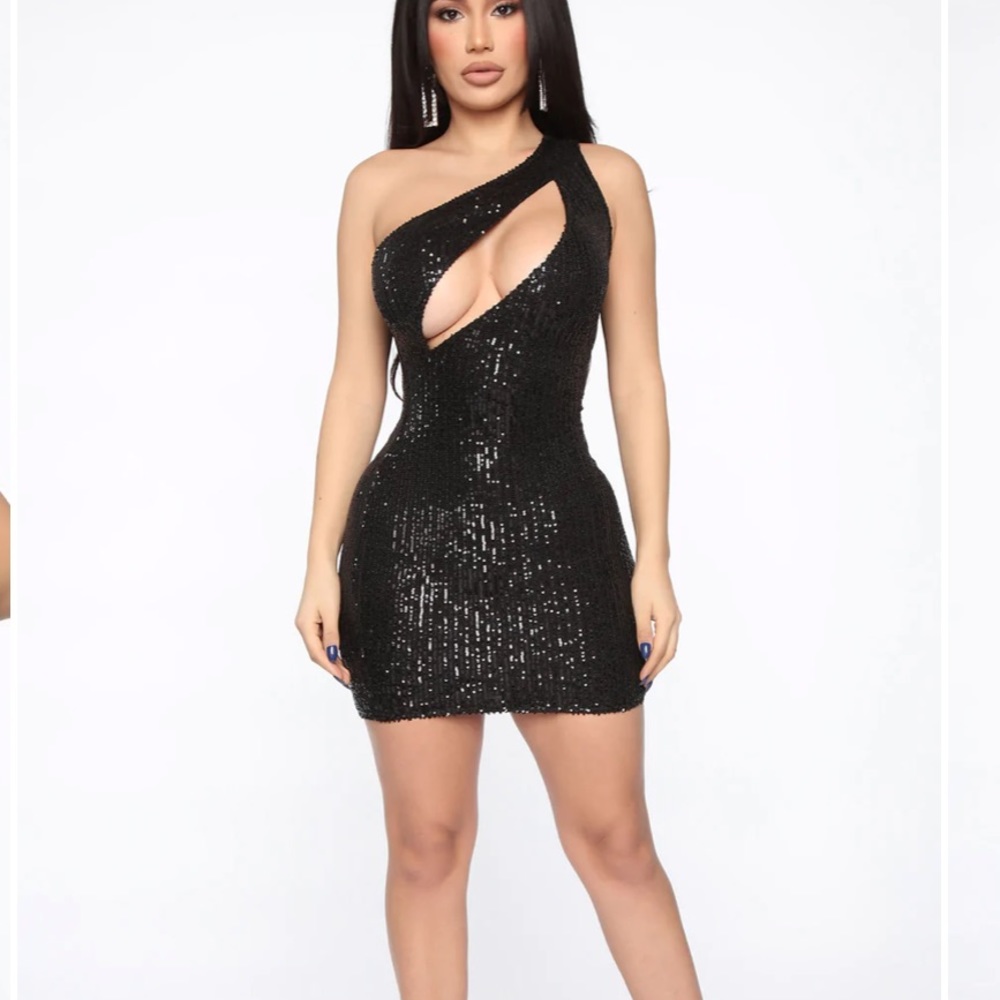 Fashion Nova Stayed in My Lane Black Sequin Slashed Mini Dress
